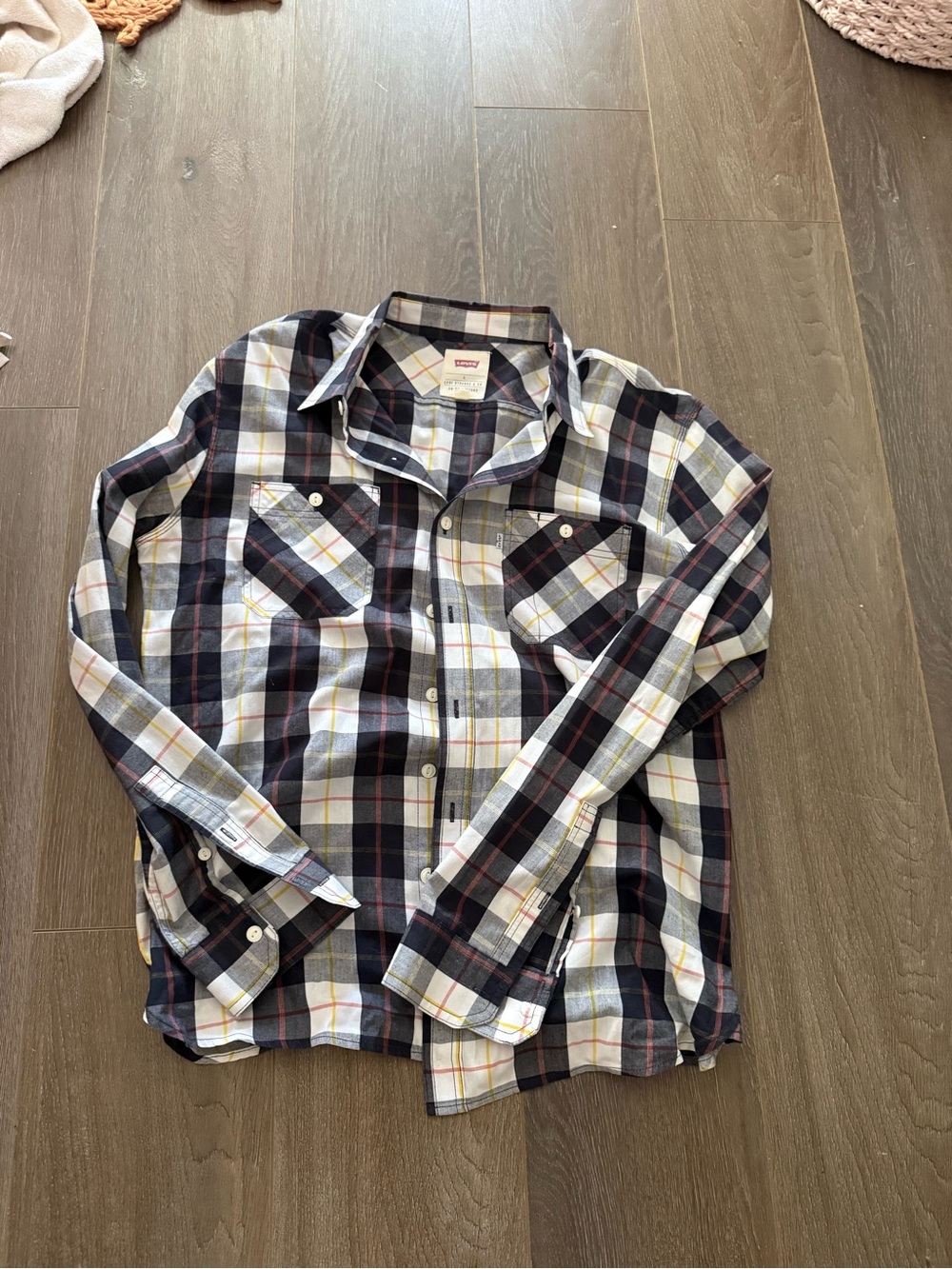 Levi's Men's Navy, White and Yellow Plaid Button-Down Shirt